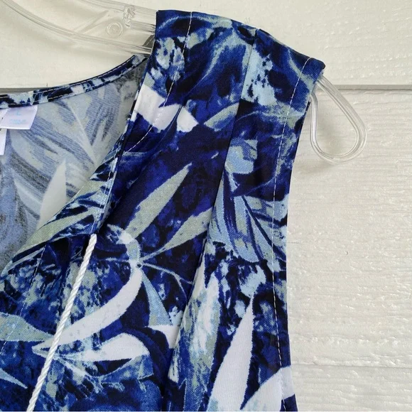 Beach Break Summer Tropical Dress Size Large Navy Blue White Cream Swim Cover-Up - Picture 6 of 11